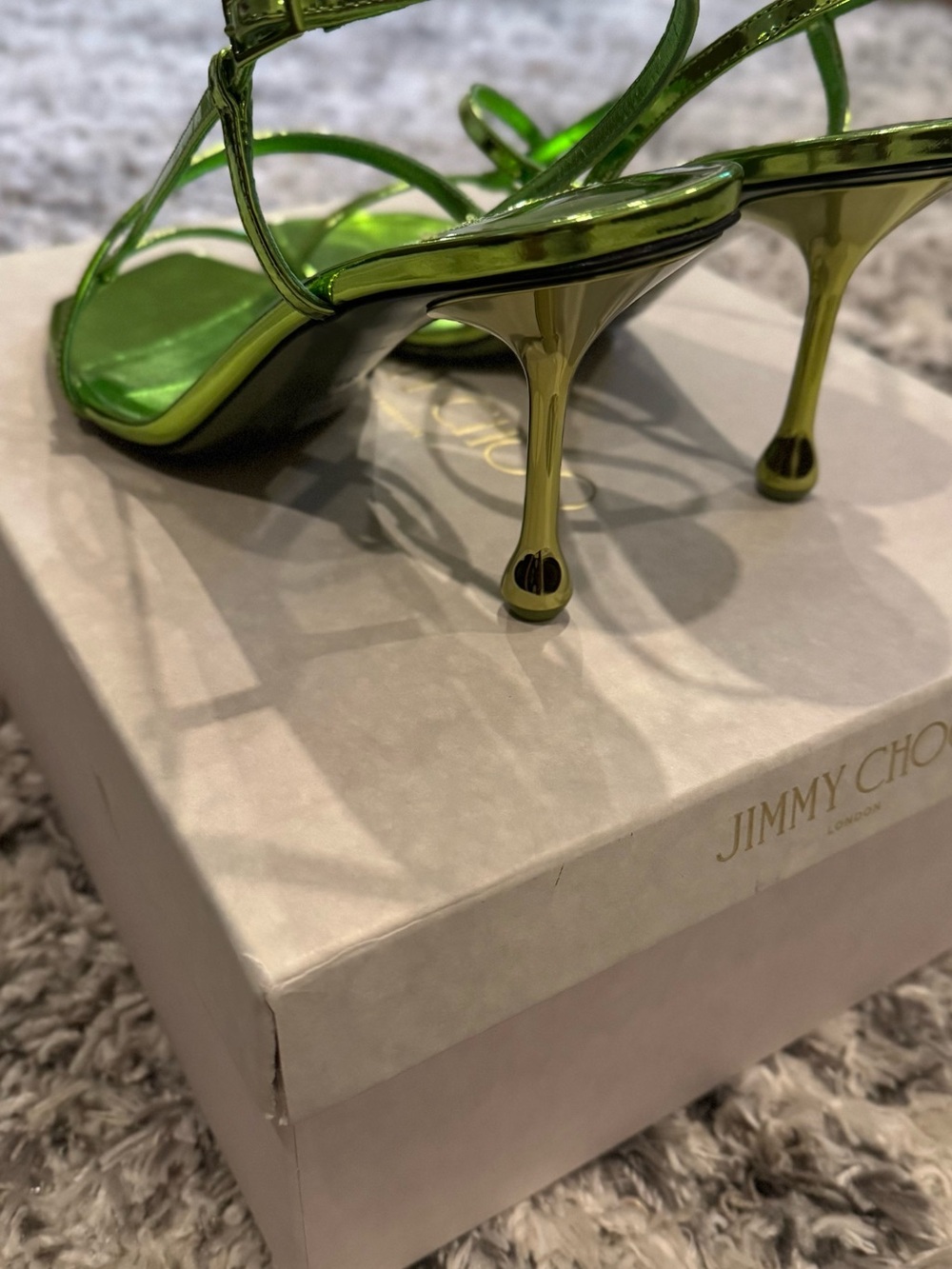 Jimmy Choo Metallic Lime Green Strappy Stiletto Sandal - Picture 4 of 5